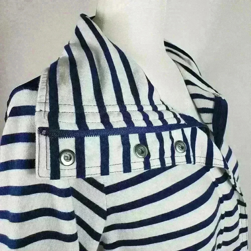 Lauren Ralph Lauren Active Jacket Navy White Stripes 3/4 Sleeves Cotton Size S - Picture 3 of 16